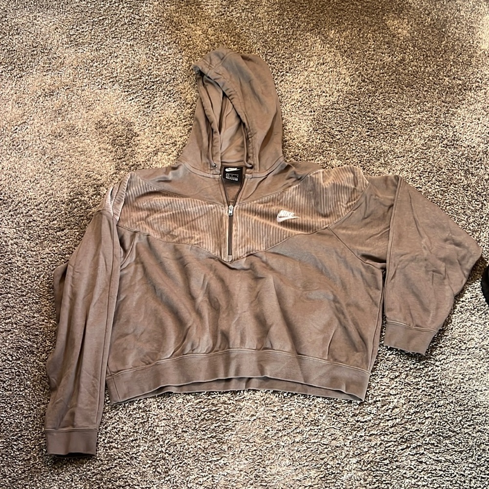 Nike Brown Cropped Half-Zip Hoodie